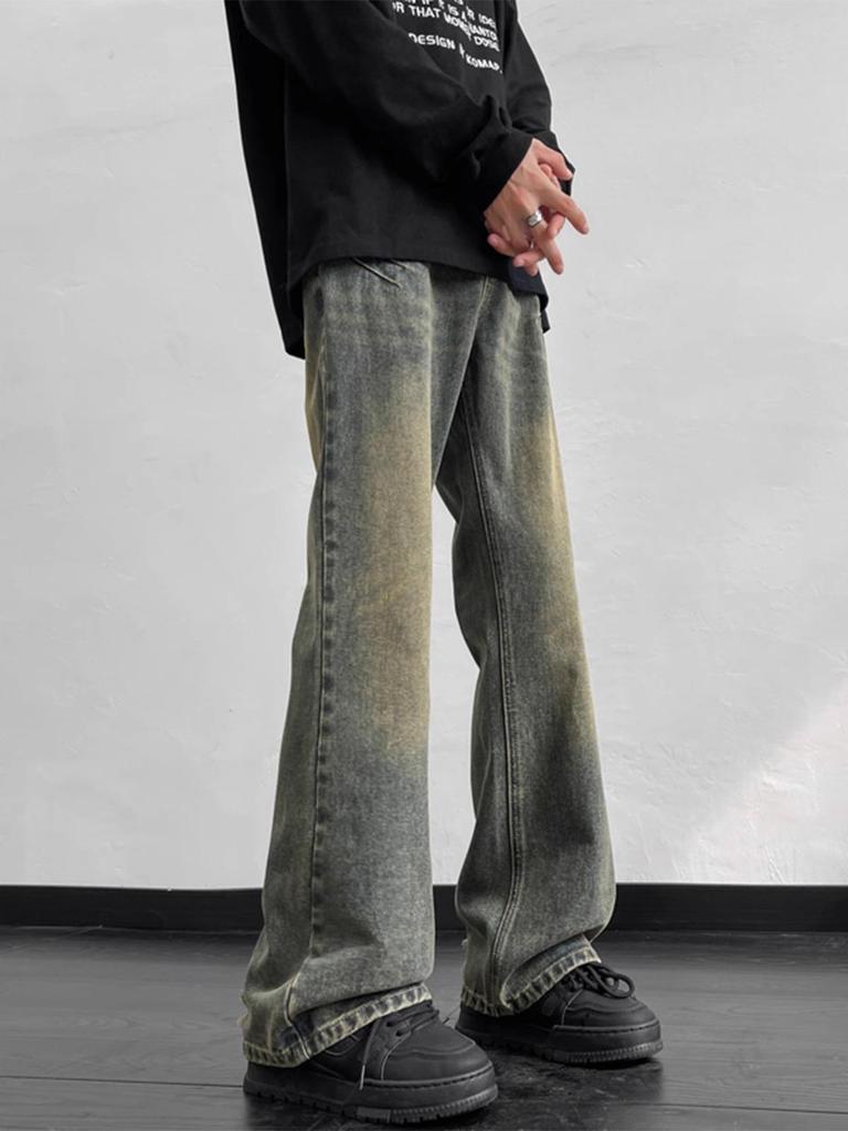 Men's Vintage Washed Wide-Leg Ripped Jeans – Straight-Leg, High-Street Style, Micro-Flare Streetwear Pants