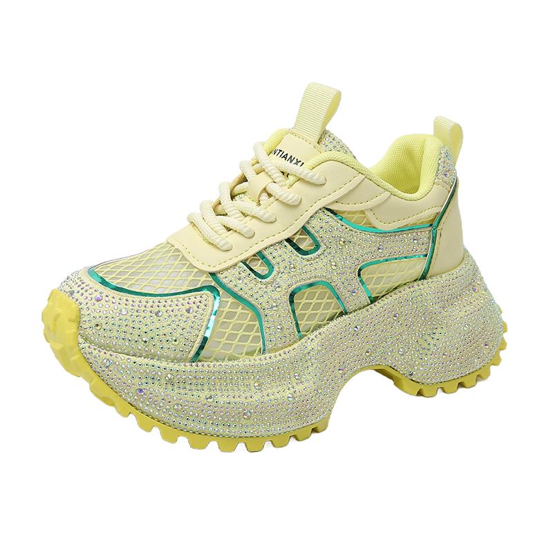 Fashion Luxury Designer Women's Shoes New Rhinestone Women's Sneakers Breathable Hollow Mesh Casual Platform Shoes Zapatos Mujer 7 Cm