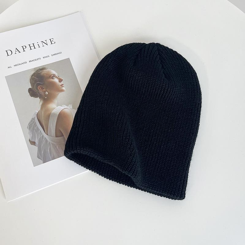 White Knitted Hat Women's Autumn and Winter Tide Fashion Versatile Solid Color Big Head Circumference Wool Pullover Hat Confinement Cold Hat