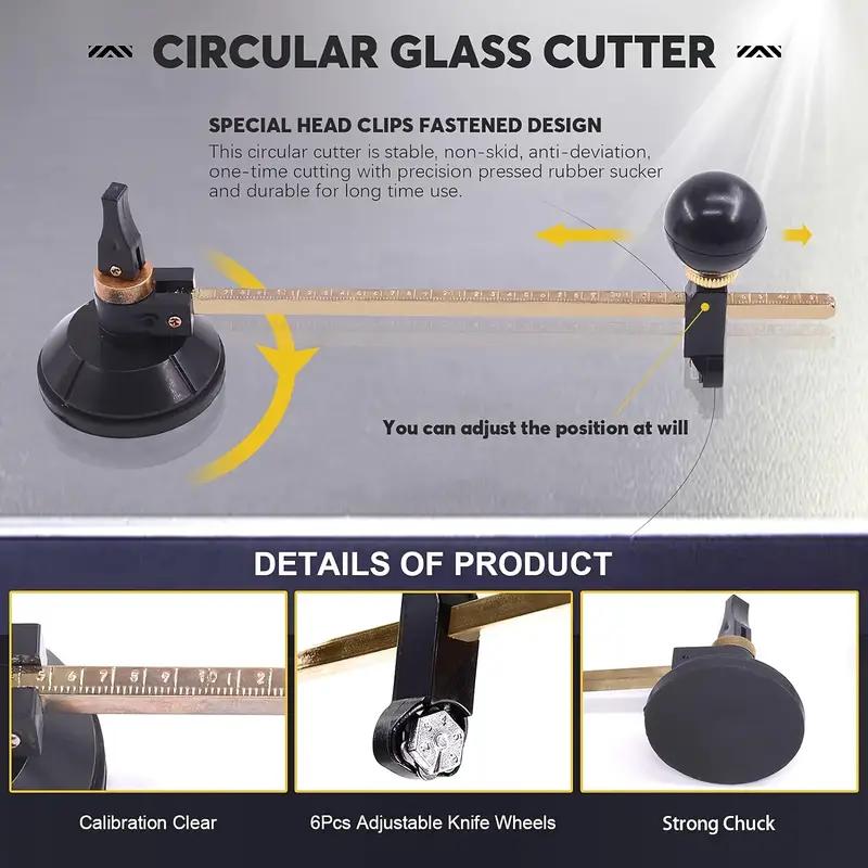 [Glass Cutter Tool] One Piece of an Adjustable Circular Glass Cutter Featuring a Suction Cup - a Metal Manual Compass-Style Tool for Cutting Glass