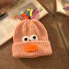 Women Knitted Hat Sausage Mouth Design Ear Protection Warm Hat 3D Big Eyes Versatile Hat Winter Accessory