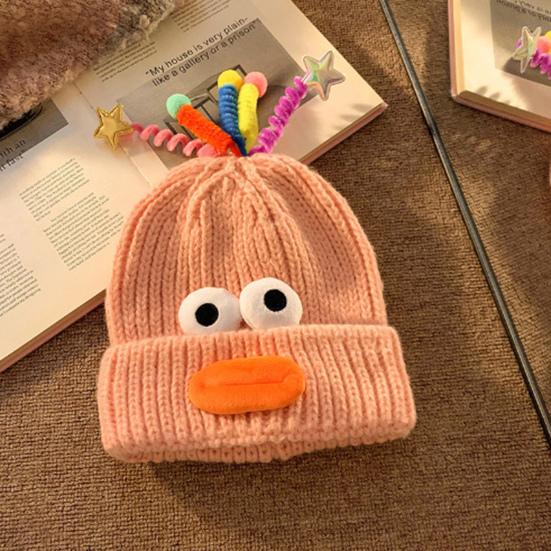 Women Knitted Hat Sausage Mouth Design Ear Protection Warm Hat 3D Big Eyes Versatile Hat Winter Accessory