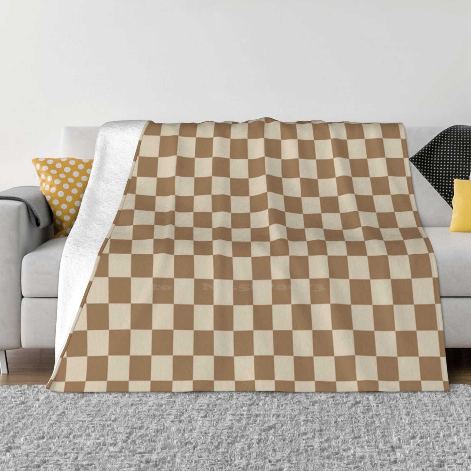 Checkerboard-Tan New Arrival Fashion Leisure Warm Flannel Blanket Tan Checkerboard Checkered Squares Checks Pattern Vsco 30x40in