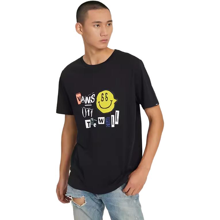 Vans Casual Short Sleeve T-Shirt With Large Smiley Face Logo Print Men Tops Black VN0A7TPEBLK