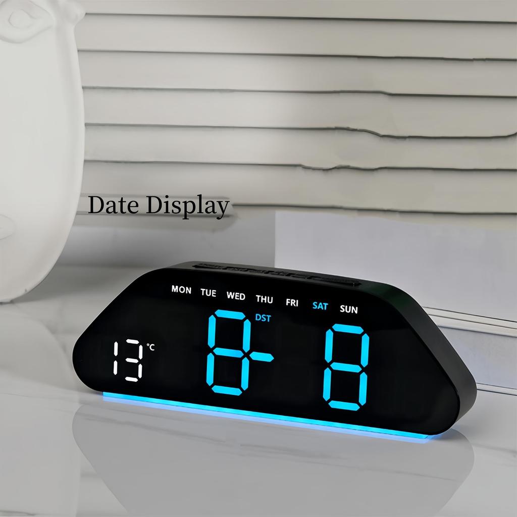 LED Digital Alarm Clock Temperature Week Date Display Timer Brightness Adjustment Electronic Table Clock with Ambient Light