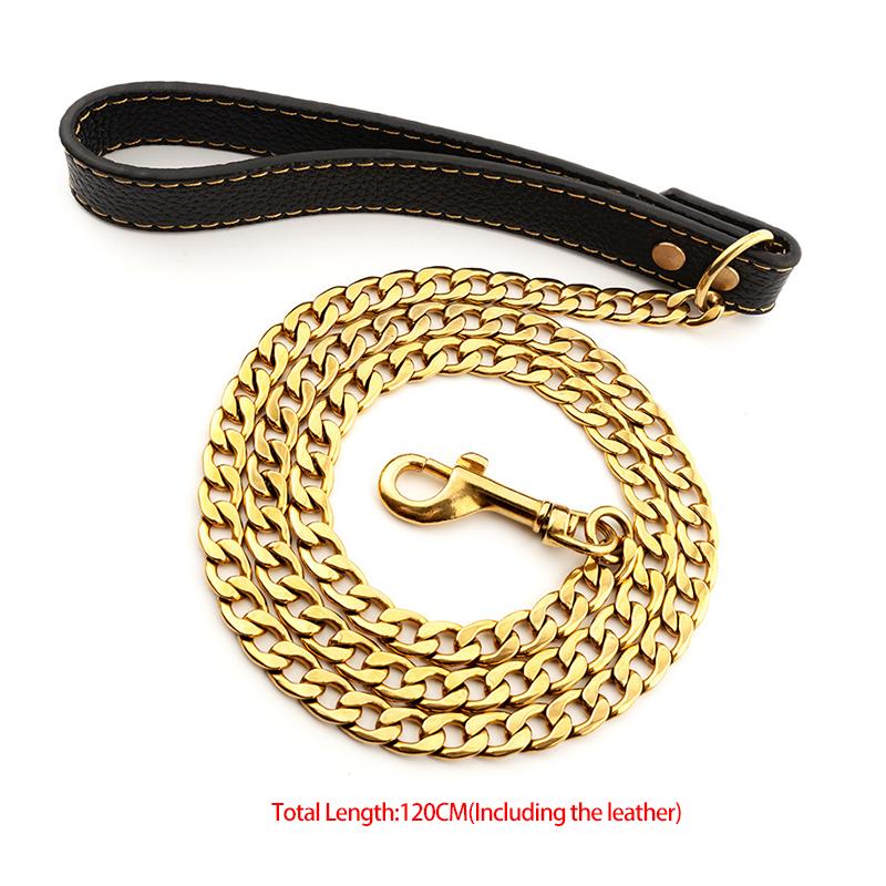 14MM 304 Stainless Steel Dog Chain Collar And Leash Super Strong Dog Metal Collar Choke Silver Gold Pet Lead Rope For Party Show
