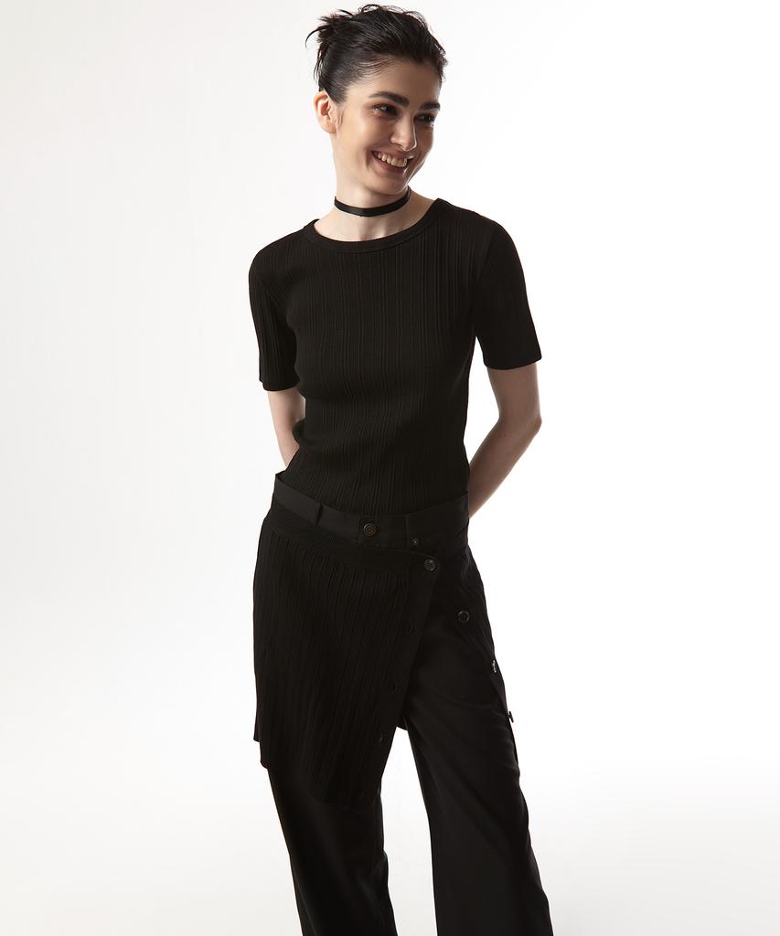 Ian Jo Ribbed Layer Knit Skirt (Black)