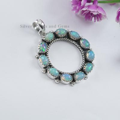 Sterling Silver Ethiopian Opal Pendant: Round Multi Stone Designer Pendant