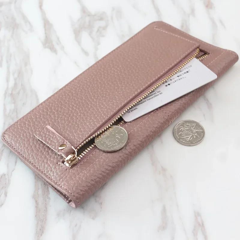 Damen Geldbörsen Echtes Leder Damen Lange Geldbörse Mode Reißverschluss Tasche Mehrfarbige Geldbörse Spleiß Wild Münzbörse Billetera Mujer