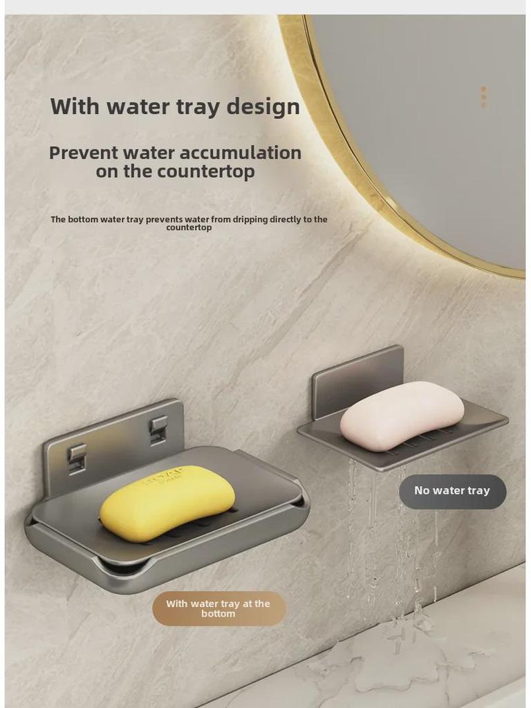 Punch-Free Wall-Mounted Soap Rack, Space-Saving Aluminum with Dual Drain Design