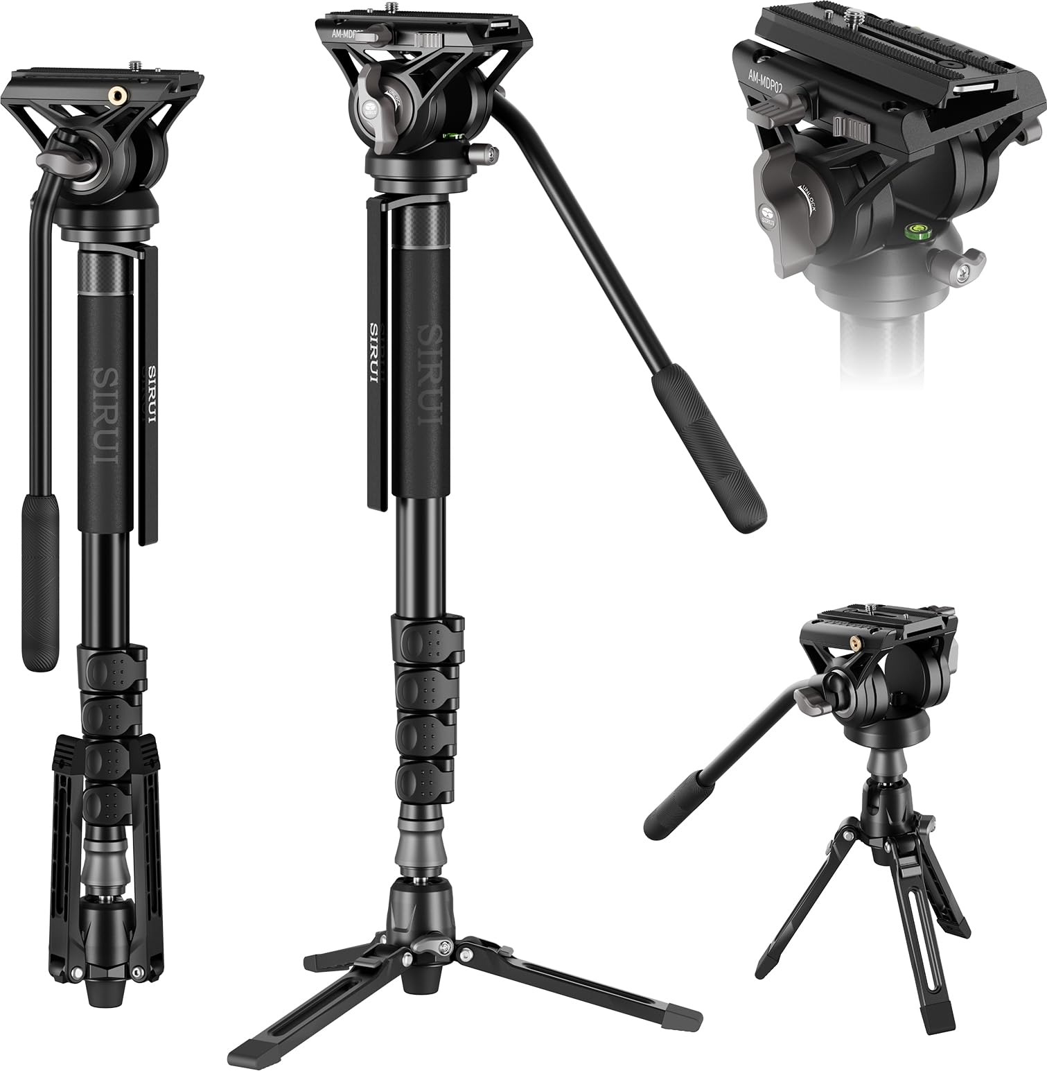 SIRUI Lightweight Aluminum Travel with Maximum Height Full Head Tripod for DSLR Cameras and Maximum Load 8KG Monopod, Portable, Legs, 188cm, Pan-Tilt