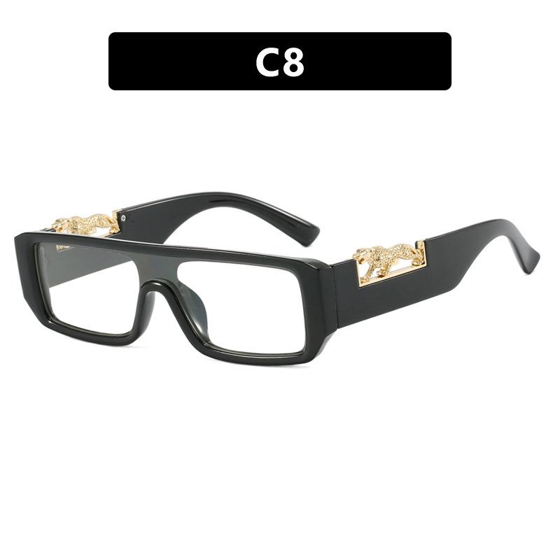 Square frame conjoined narrow edge leopard print sunglasses new ins retro hip hop tide stage performance sunglasses