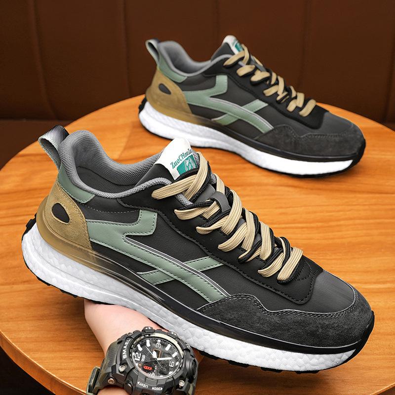 Genuine Leather Men's & Women's Trendy Sneakers - Size 45, Versatile for Autumn & Winter