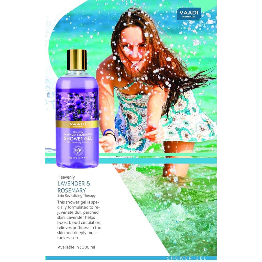 Vaadi Herbals Heavenly Lavender And Rosemary Shower Gel 300 Ml Spa Like Body Cleanser With Calming Aroma Care