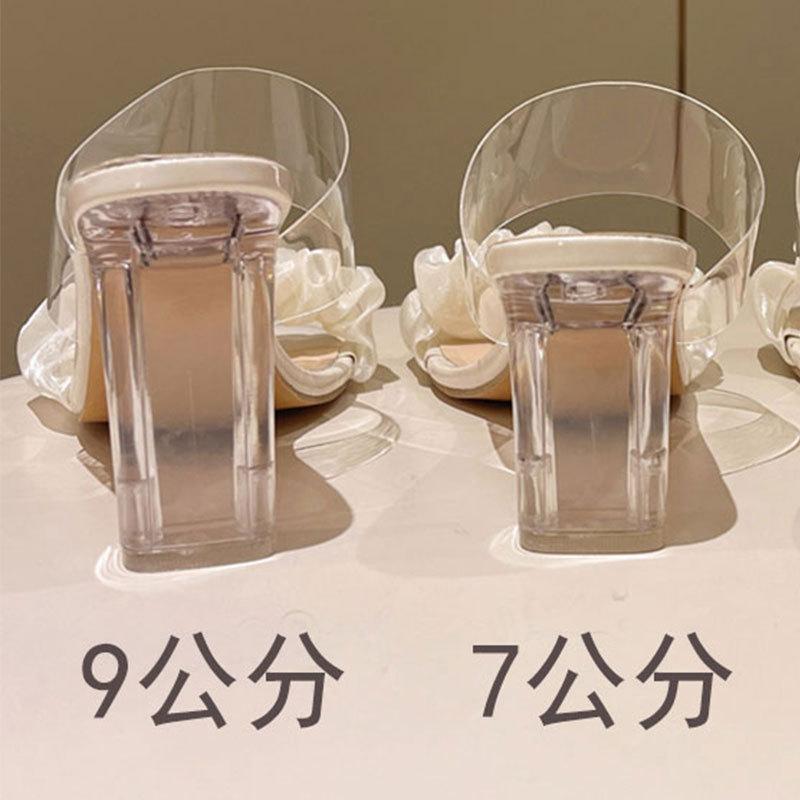 Transparent One-word Sandals Female Summer 2025 New Fairy Wind Crystal Thick Heel Open Toe Wear High-heeled Cool Slippers