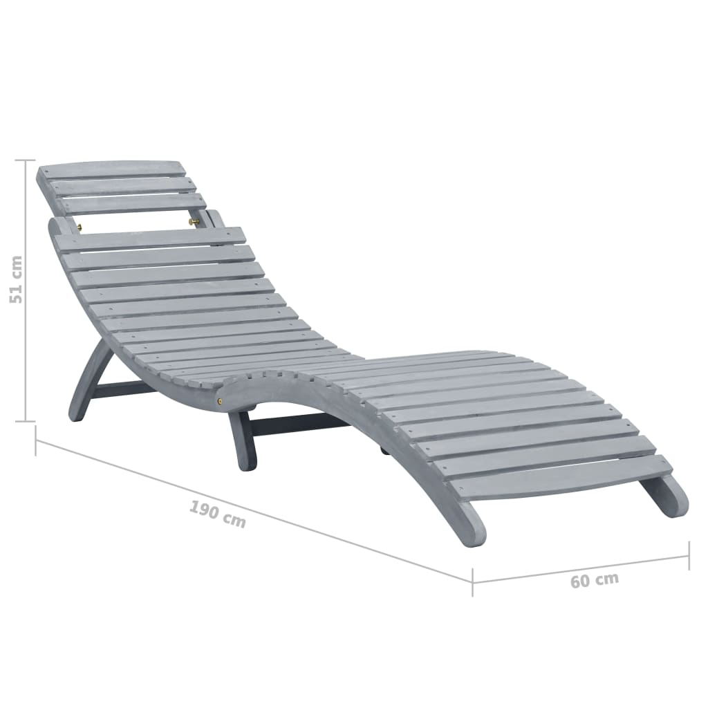 Sun Lounger Grey Solid Acacia Wood