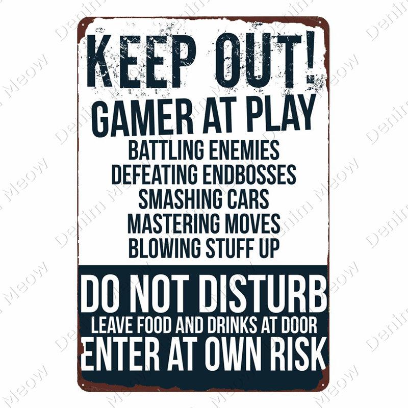 Avertisment Angry Gamer Vintage Tin Sign Gaming Repeat Poster Club Home Decor Dormitor Eat Sleep Game Autocolante amuzante de perete Placă N379