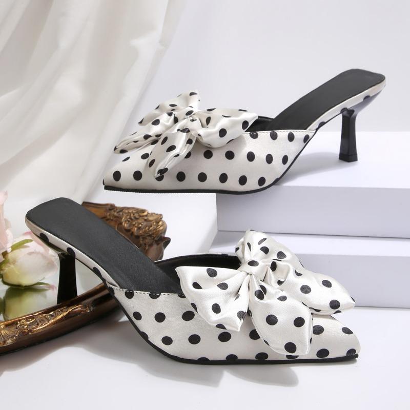 Übergröße Spitze Zehen Stiletto Schleife Geschlossene Ferse Gepunktet Damen Sandalen Hausschuhe