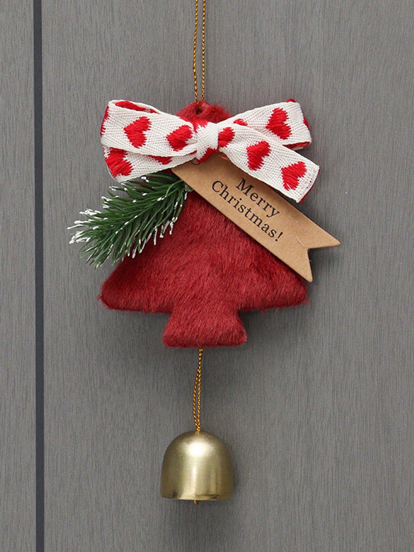 

1PC Christmas Car Ornament, Plush Tree w/Gold Bell & Bow, Holiday Hanging Decor for Car Rearview/Home/Door/Party, Perfect Xmas G бордовый