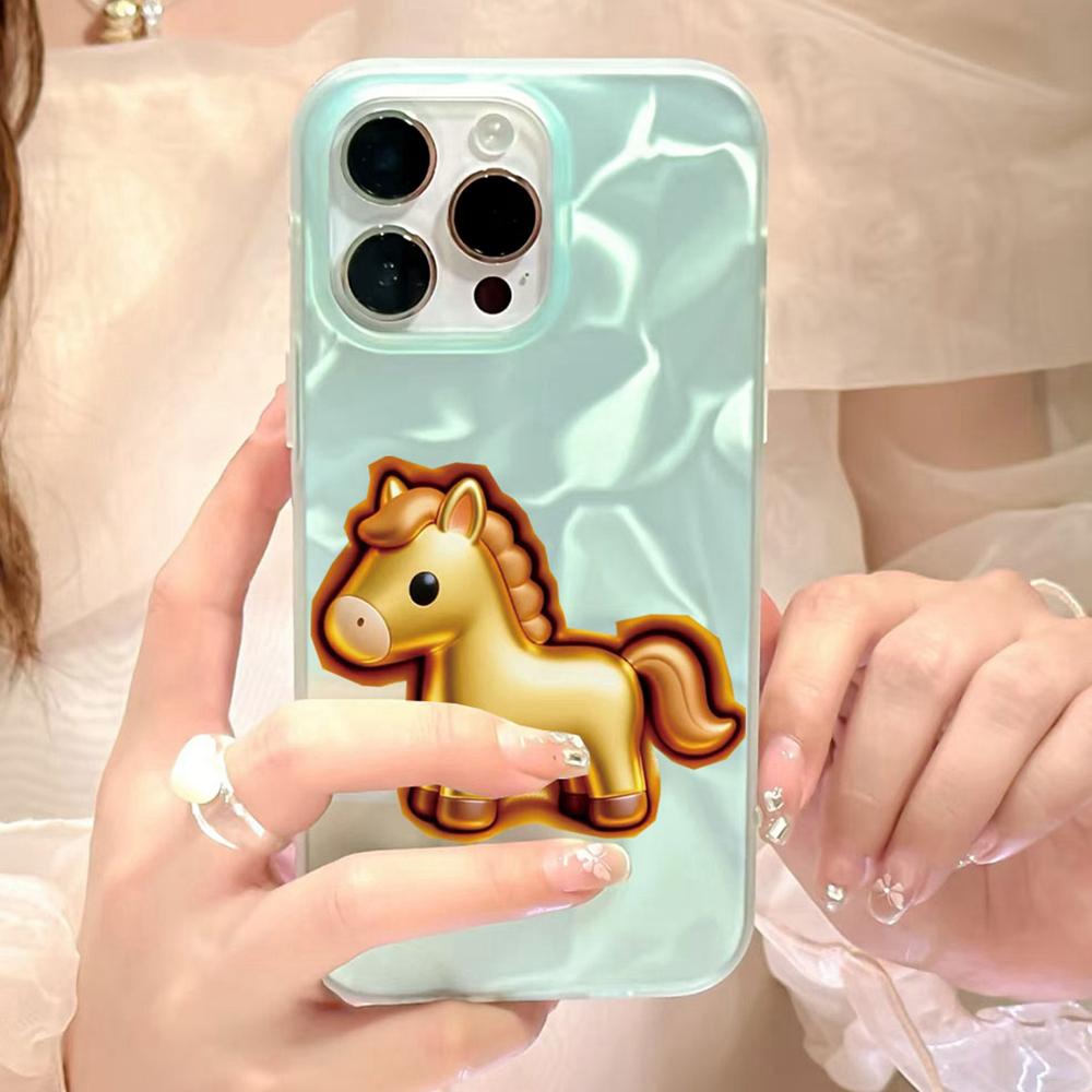 Lucky Gold Horse Water Texture Phone Case for iphone 17 Air 16 15 14 13 11 12 Pro Max 7 8 Plus X XS XR SE 2022 2020 16e Cover