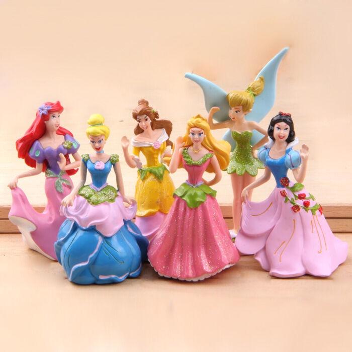 6pcs Disney Princess Figures Toy Set With Cinderella Aurora And Belle For Cake Decoration