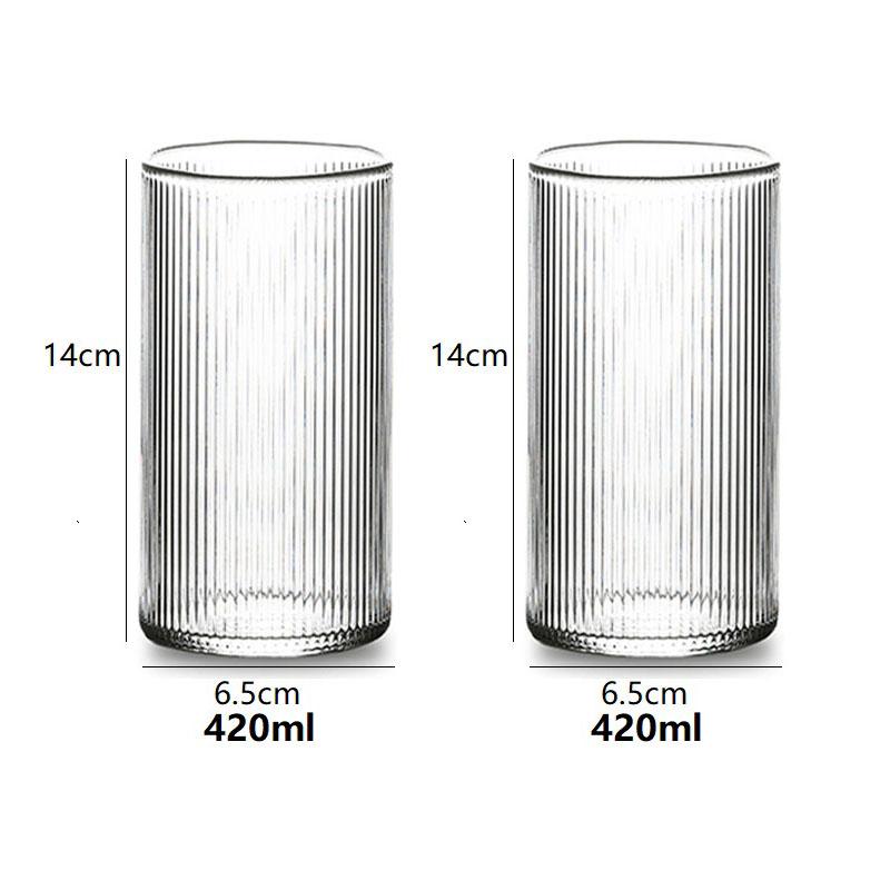 6/4/2/1Pcs Japanese Ribbed Glass Coffee Mug Heat-Resistant Striped Glass Cup Transparent Home Drink Juice Water Beer Wine Glass