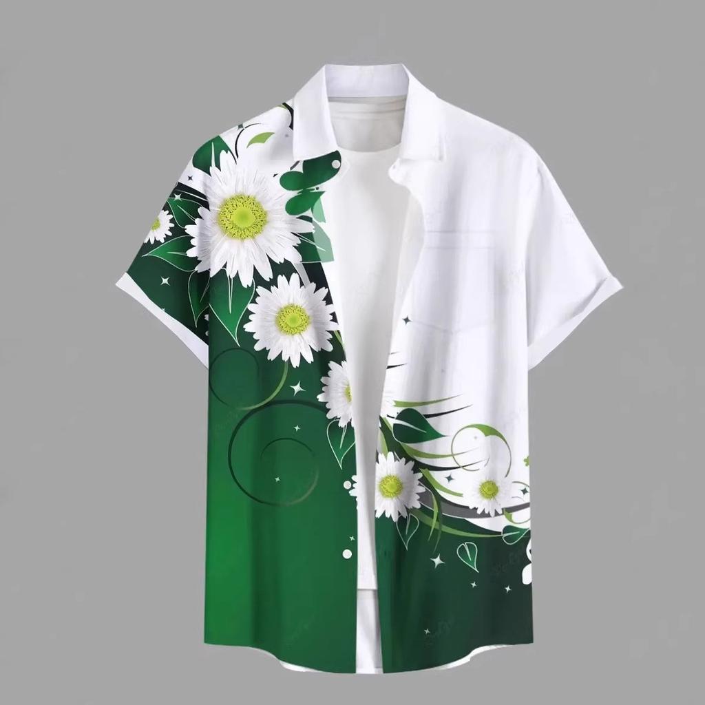 Erkek Yazlık Kısa Kollu Hawaii Gömlek Plaj Tatil Baskılı Gömlek Üst %100 Polyester