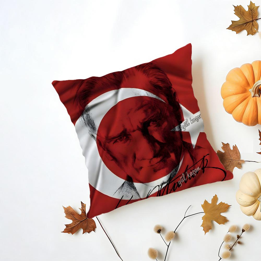 Historical Patriotic M-Mustafa Kemal A-Ataturk Cushion Cover Washable Linen Pillowcase Soft For Daily Sofa Bed Home Room Decor
