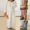 Fall Winter Nightgown Thick Coral Fleece Loose Pockets Warm Solid Color Round Neck Twisted Texture Long Sleeve Full Length Thermal Homewear