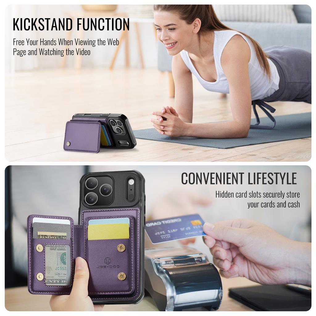 For iPhone 17 Pro Max Case JEEHOOD J05 Leather Mobile Cover with Detachable Magnetic Card Bag