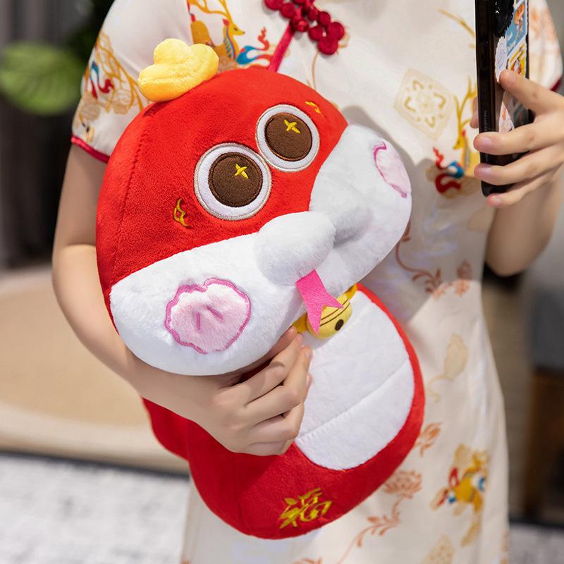 Simulation Cartoon New Year Fufu Snake Doll Year of Snake Mascot Plush Toy Doll Zodiac Snake Gift Doll
