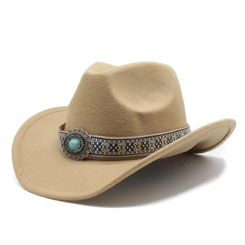Ethnic Style Western Cowboy Hat Minority Tibetan Top Hat Prairie Crimped Woolen Felt Hat Jazz Hat