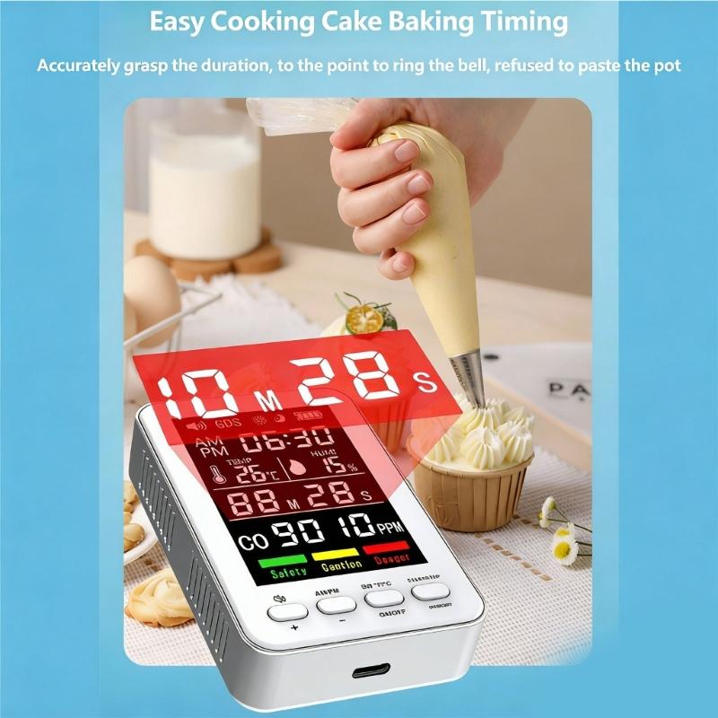 Intelligent Harmful Gas Alarm With Temperature Moisture Display Clock And Magnetic Back For Indoor Use