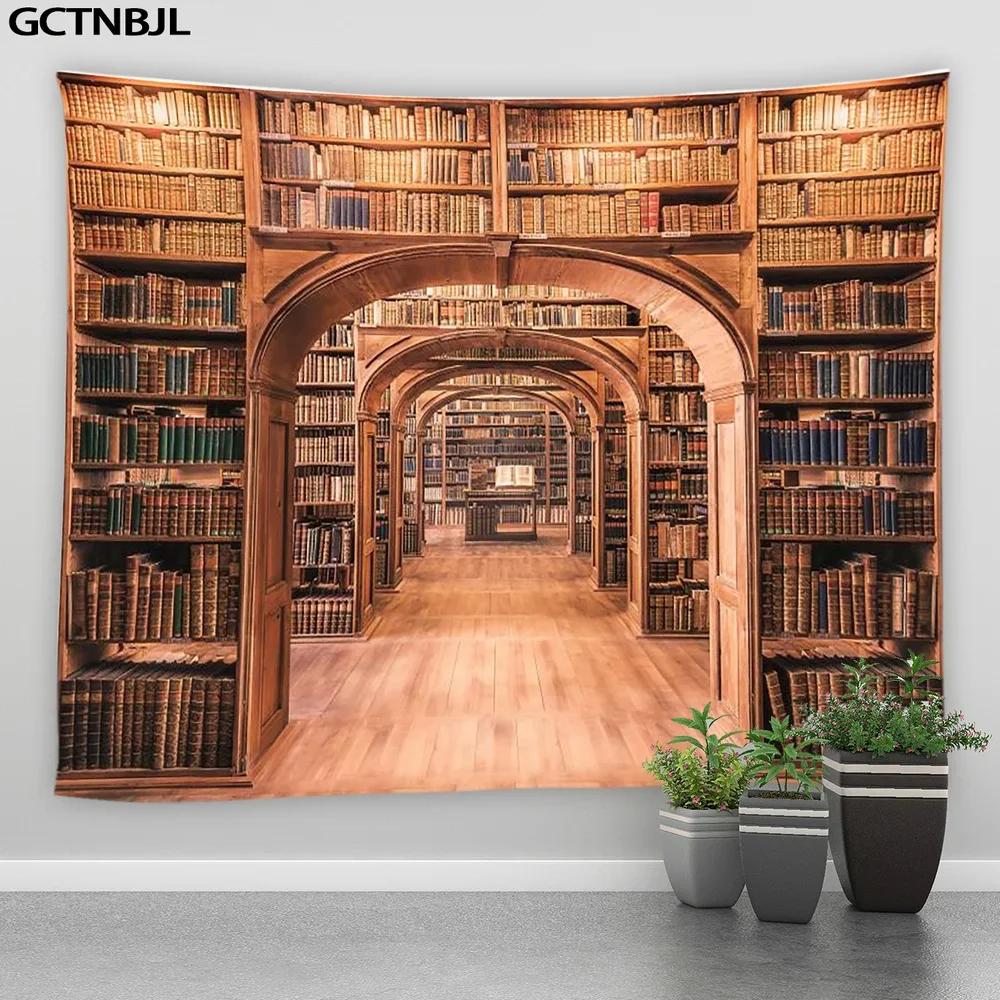 VIKAMA European Retro Library Bookshelf Wall Hanging Tapestry Mandala Witchcraft Tapestry Hippie Bohemian Home Decoration 74x94cm(29x37in)
