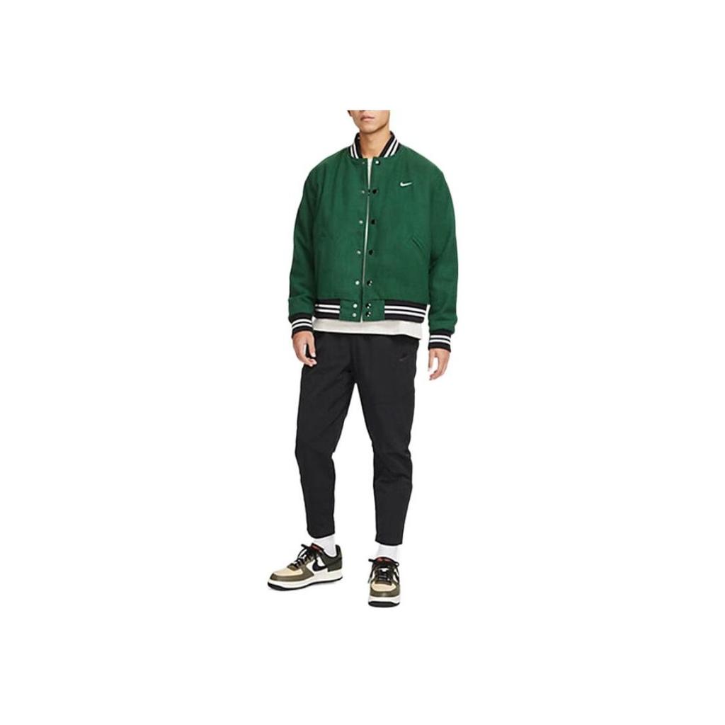 Nike Logo Print Striped Single-Breasted Baseball Jacket Men Outerwear Green DQ5011-341