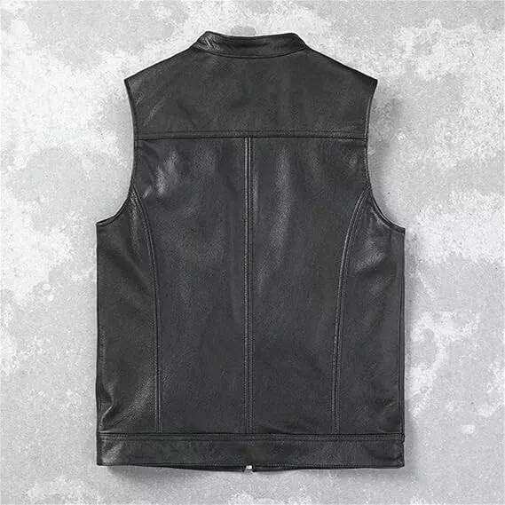 Chaleco Abrigo de Cuero Genuino de Cordero Hecho a Mano Real Nuevo para Hombre Negro Elegante Clásico