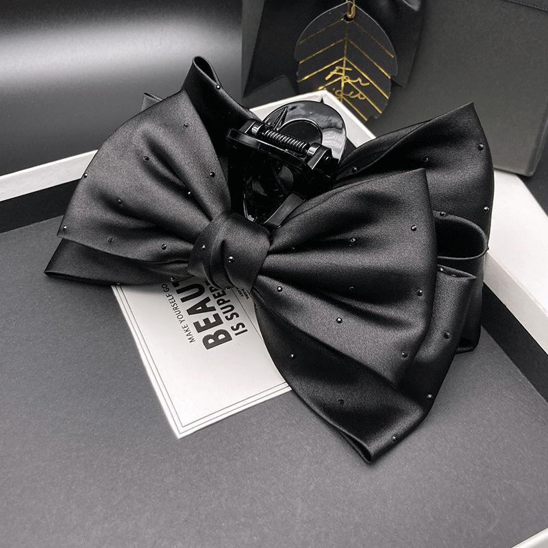 

Темпераментная заколка-бант из черного атласа класса люкс для женщин, новая заколка для затылка, зажим-акула