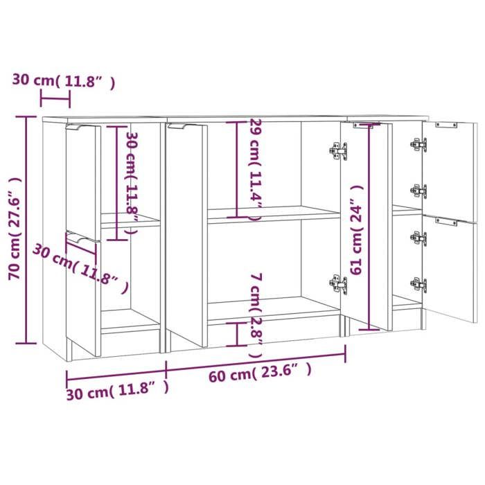 VidaXL Buffet 3 pcs, Meubles de Rangement avec Porte, Armoires de Rangement, Buffets de Salon Salle de Séjour, Moderne, 3115844