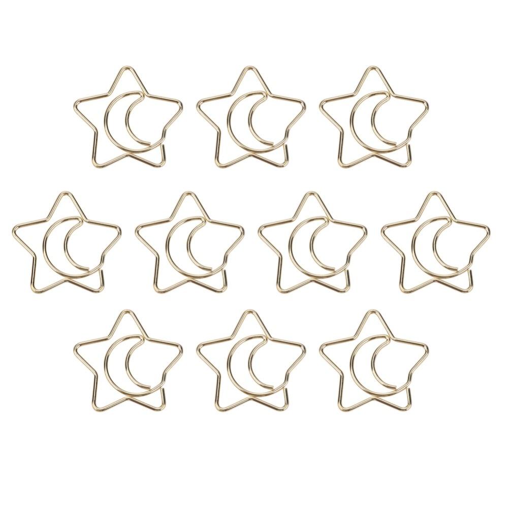 10PCS Iron Bookmark Clips Electroplating Memo Clips Bookmarks Star Moon Clips  Document Organizing