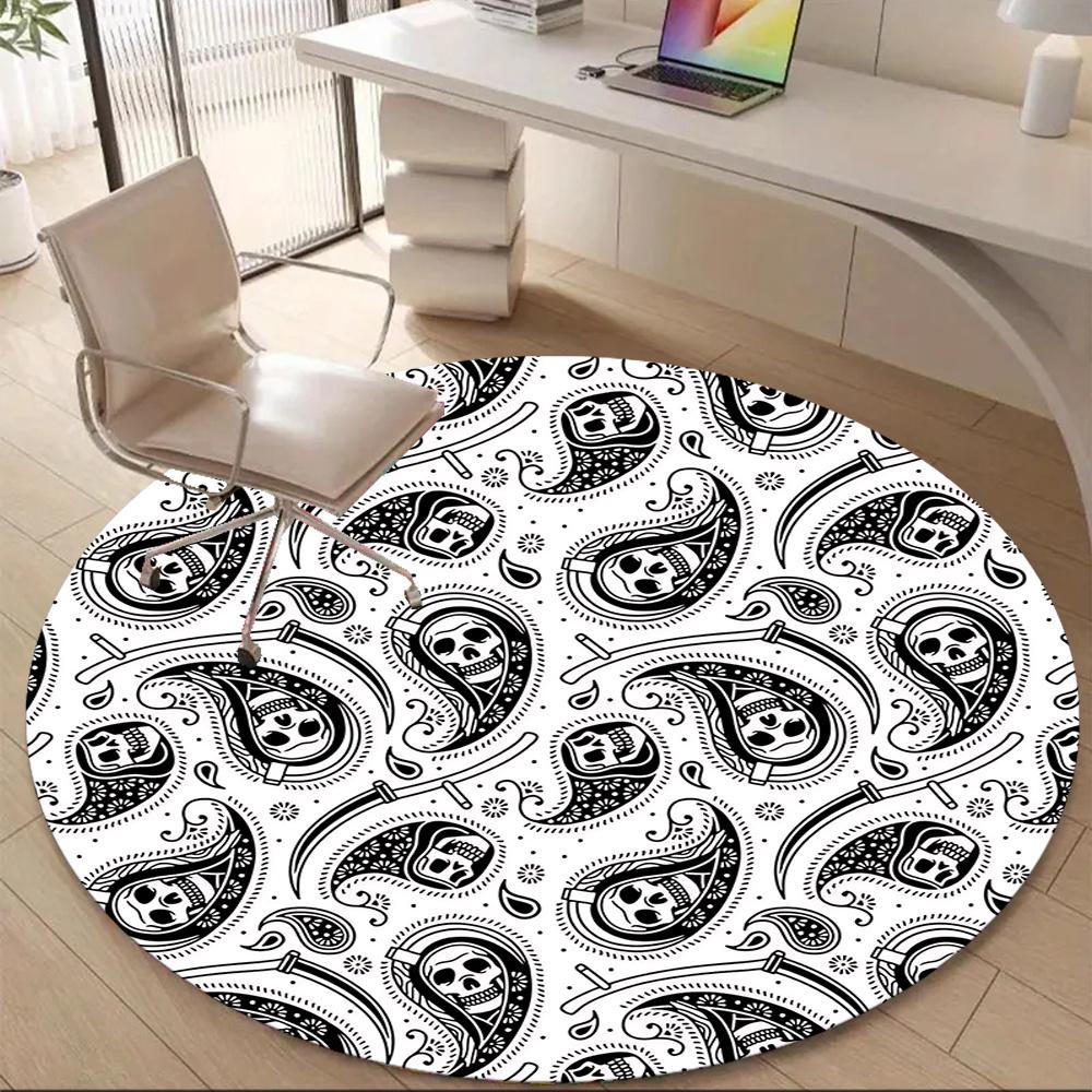 1pc Skull Paisley Office Round Area Rug, Indoor Mat Suitable ForOffice, Under Office Chairs Bedroom Living Room Home Decor, Room Deco 013