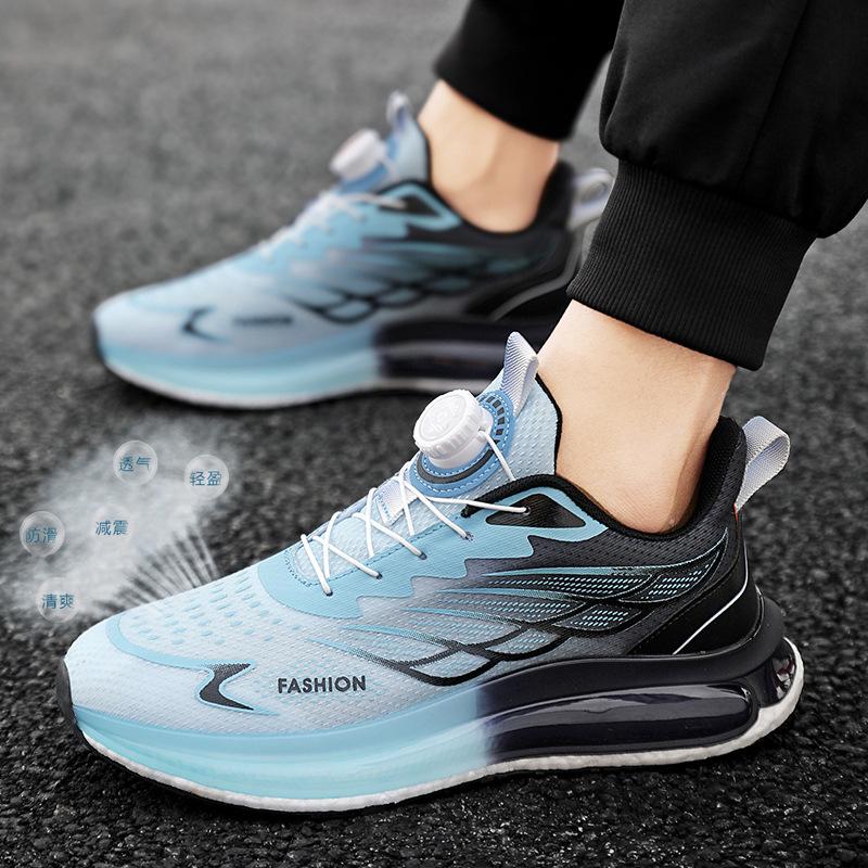 Outdoor Men's Shoes New Rotating Button Running Sneakers Men's Breathable Thick-soled Popcorn Cushioning Running Shoes