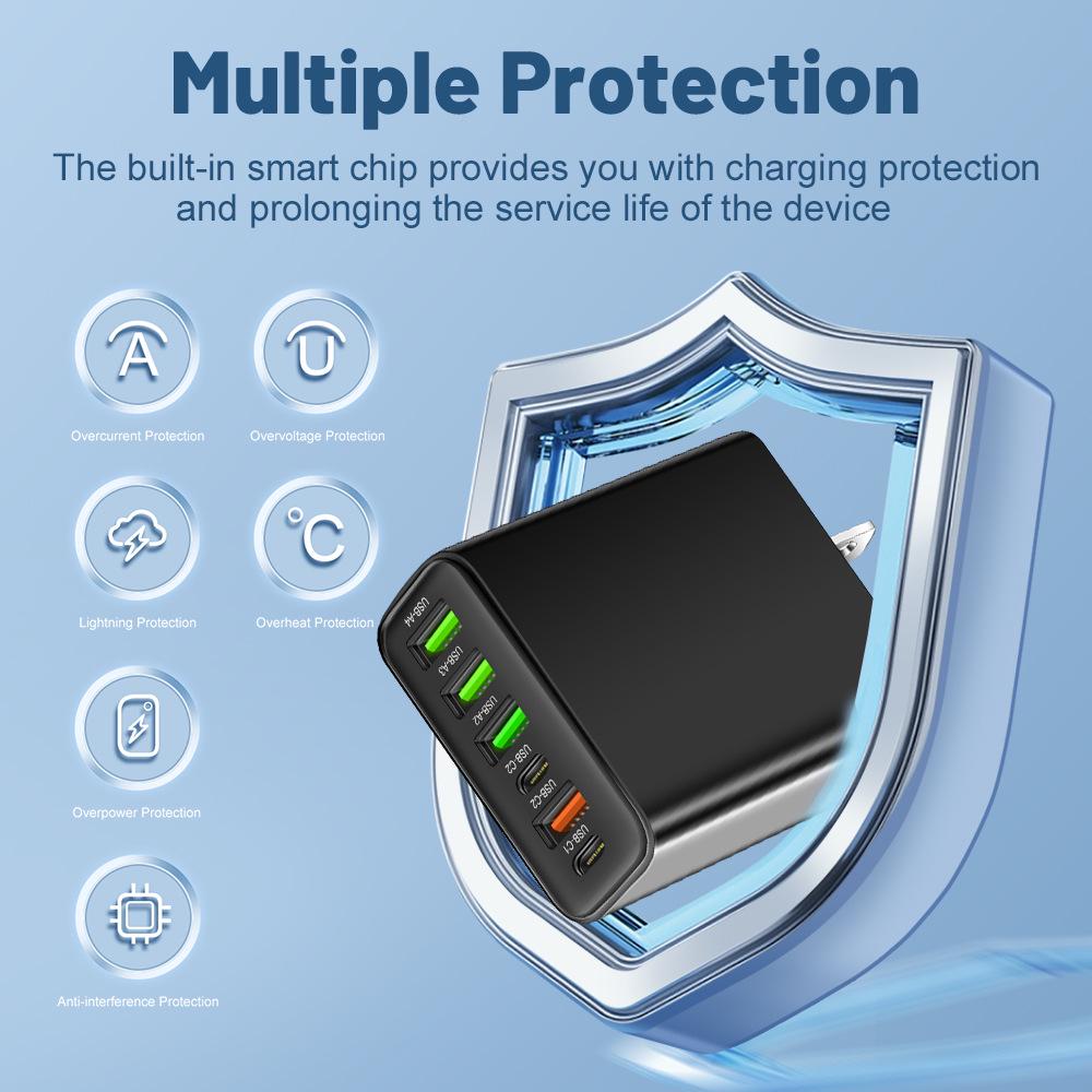 3.1A Multi-Port Mobile Charger: 2 Type-C PD + 4 USB Travel Charging Head