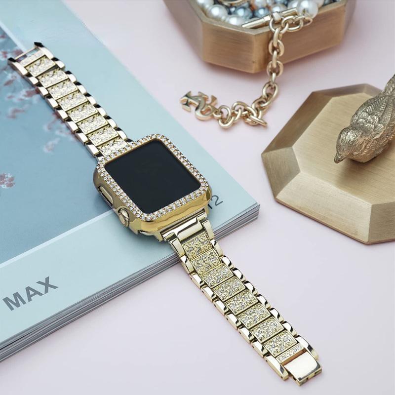 

Металлический ремешок для Apple watch ultra band 49 мм 46 мм 45 мм 41 мм 44 мм 42 мм 40 мм 38 мм женский ремешок с бриллиантами для iWatch 10 9 8 7 6 5 4 iwatch 41mm золотой