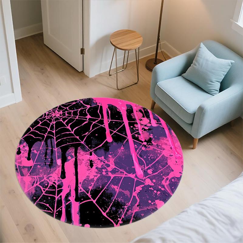 Runder Teppich mit rosa Muster, Teppich für Wohnzimmer, Schlafzimmer, Sofa, Spielzimmer Dekor, Rutschfeste Bodenmatte, Feiertagsgeschenke und Geburtstagsgeschenke.