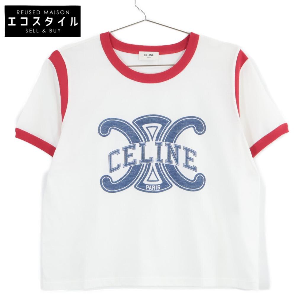 Celine Excellent Condition, Genuine Domestic Product, 2X58B671Q Triomphe Logo Short-sleeved T-shirt Tops S White X redUsed