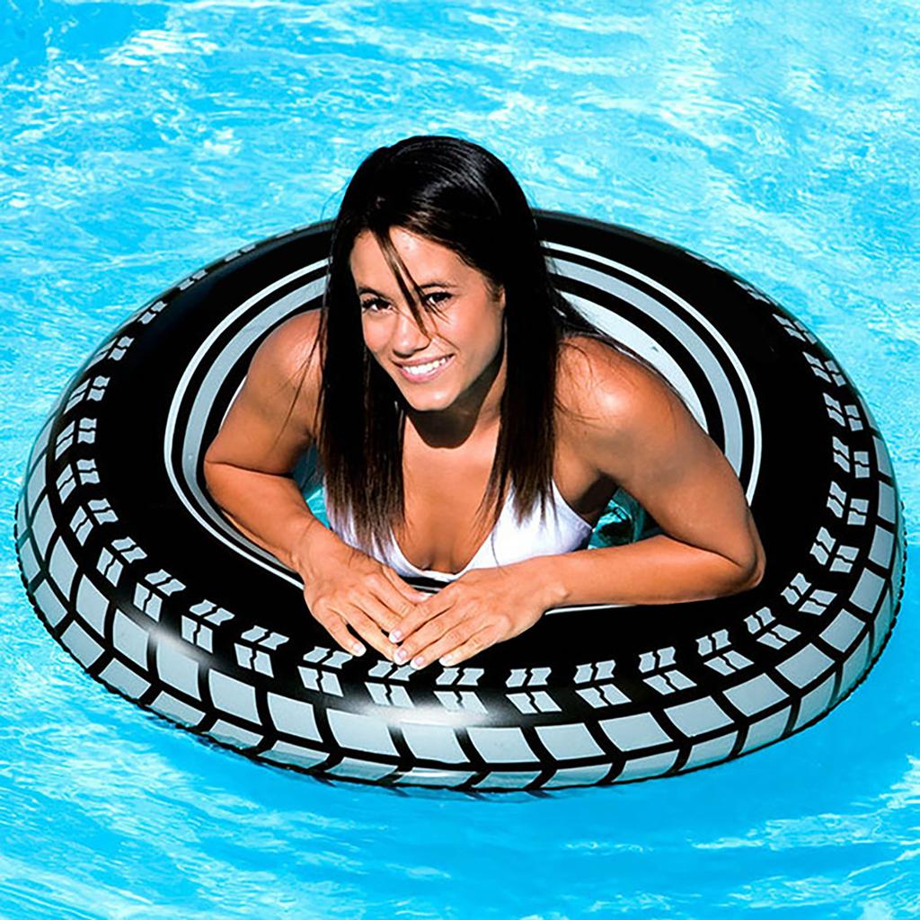 Inflatable Giant Tire Swim Ring Side Radial Pattern Inflatable Swimming Circle for Over 9 Years Old