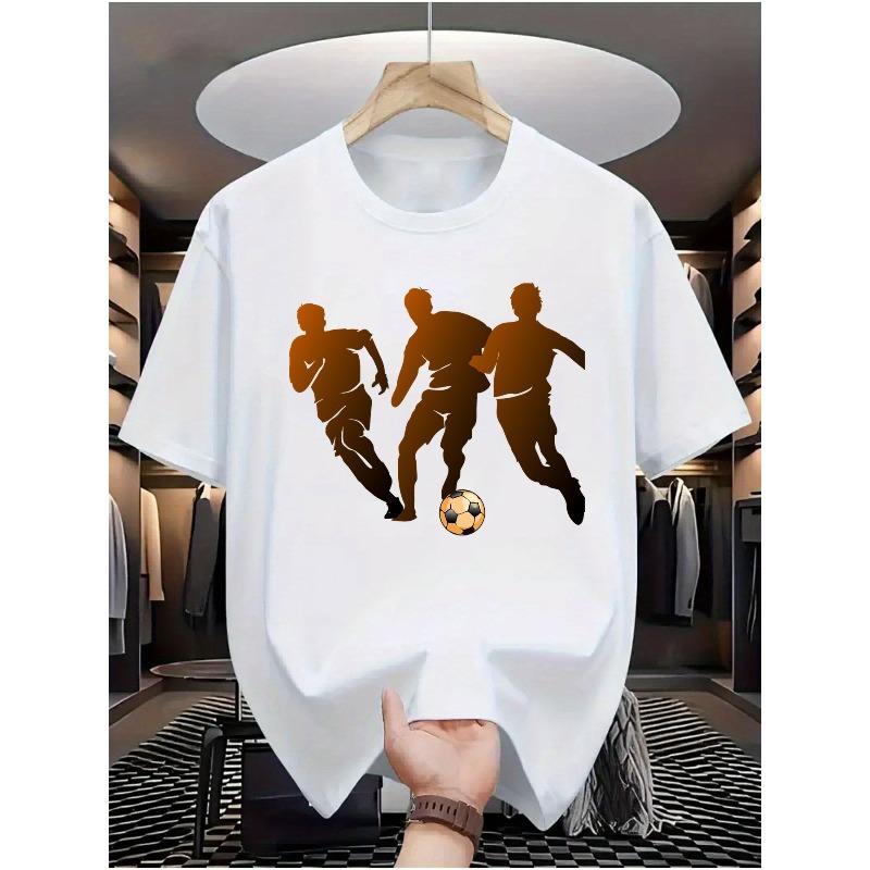 Men's Soccer Player Print T-Shirt - Short Sleeve Round Neck Casual Top, Casual Attire, Machine Washable Athletic Apparel for Fans and Lifestyles