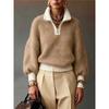 2026 Womens High Neck Zipper Sweater Loose Knit Pullover Casual Streetwear Cardigan Style