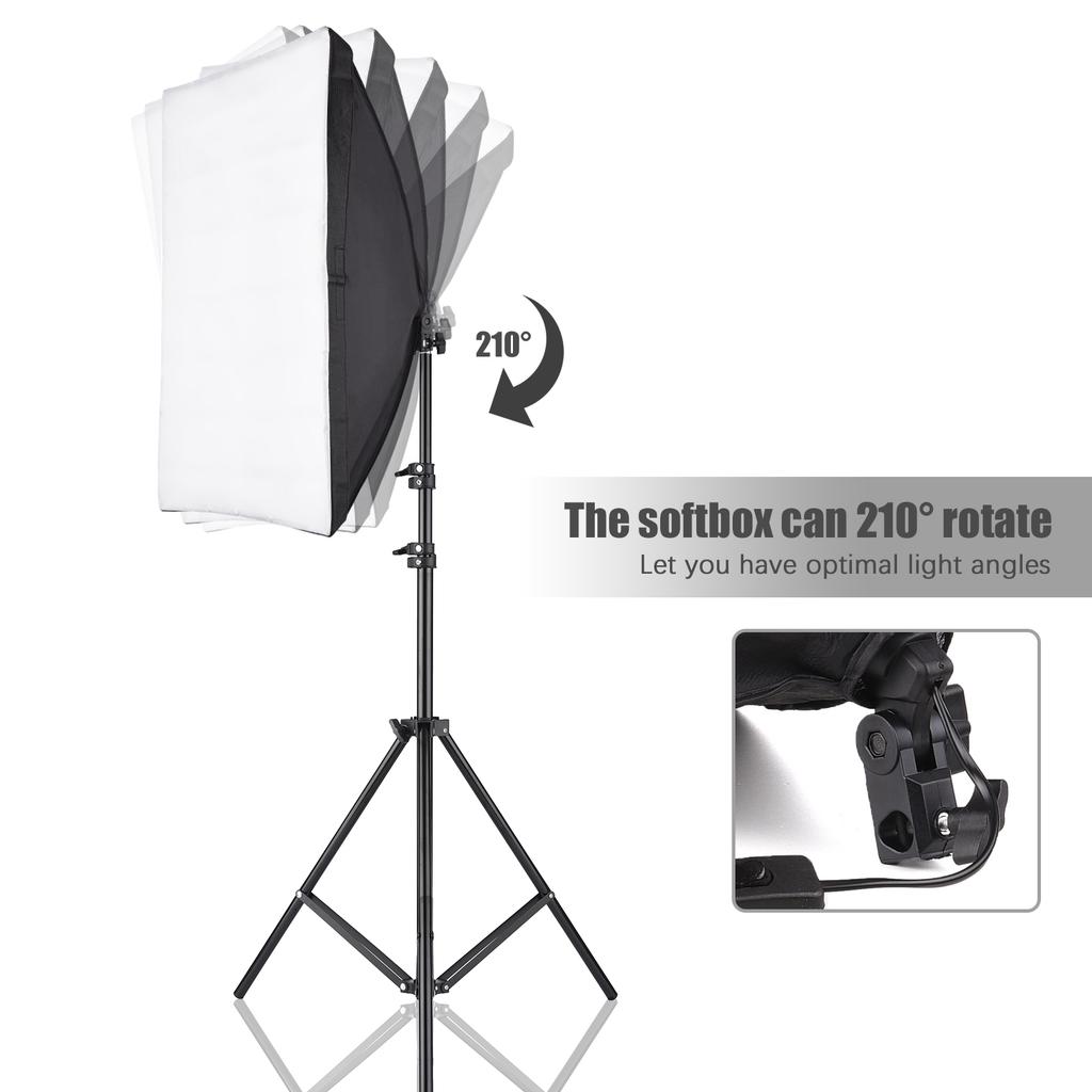 Studio Photography Softbox Kit with 50x70cm Softbox * 2 + 2M Metal Tripod Stand * 2 for Live Streaming Portrait Product Photo Video