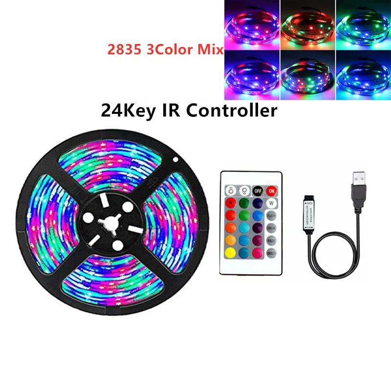 LED Strip Kit: 2835 RGB, 5V Waterproof, Bluetooth Remote with 24 Keys, USB-Powered, Breathing Multi-Color Atmosphere Lighting.